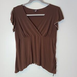 Vtg Y2K Poet Top Brown Flowy Fairy Grunge Sz 2X 90s Ren Faire Mall Punk Scene